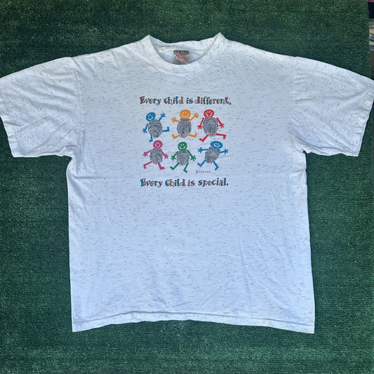 Vintage 90s Every Child is Special T-Shirt Gray XL Single Stitch Kidcore Indie