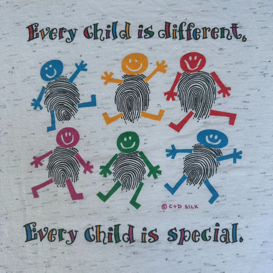 Vintage 90s Every Child is Special T-Shirt Gray XL Single Stitch Kidcore Indie