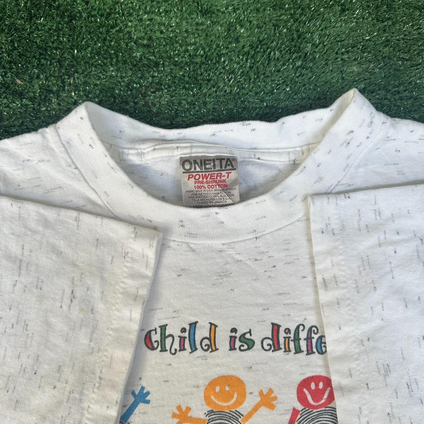 Vintage 90s Every Child is Special T-Shirt Gray XL Single Stitch Kidcore Indie