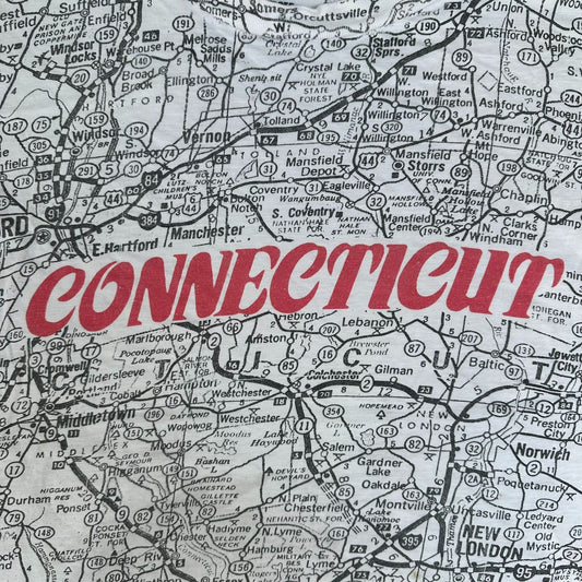 Vintage 90s Connecticut Road Map AOP T-Shirt White L Single Stitch CT Souvenir