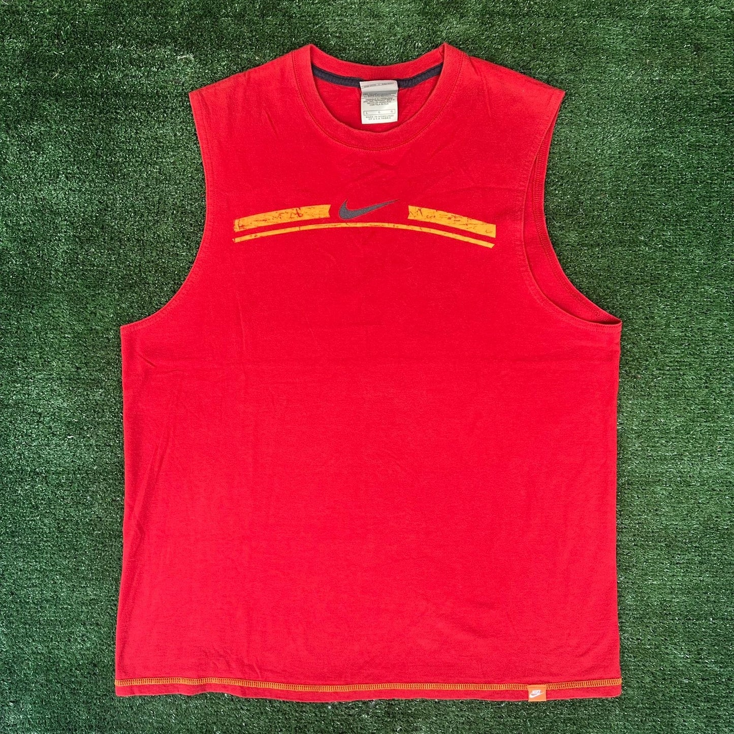 Vintage Y2K Nike Center Swoosh Muscle Shirt Sleeveless Tank Red L Surf Beach Gym