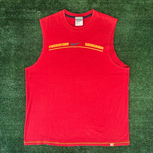Vintage Y2K Nike Center Swoosh Muscle Shirt Sleeveless Tank Red L Surf Beach Gym