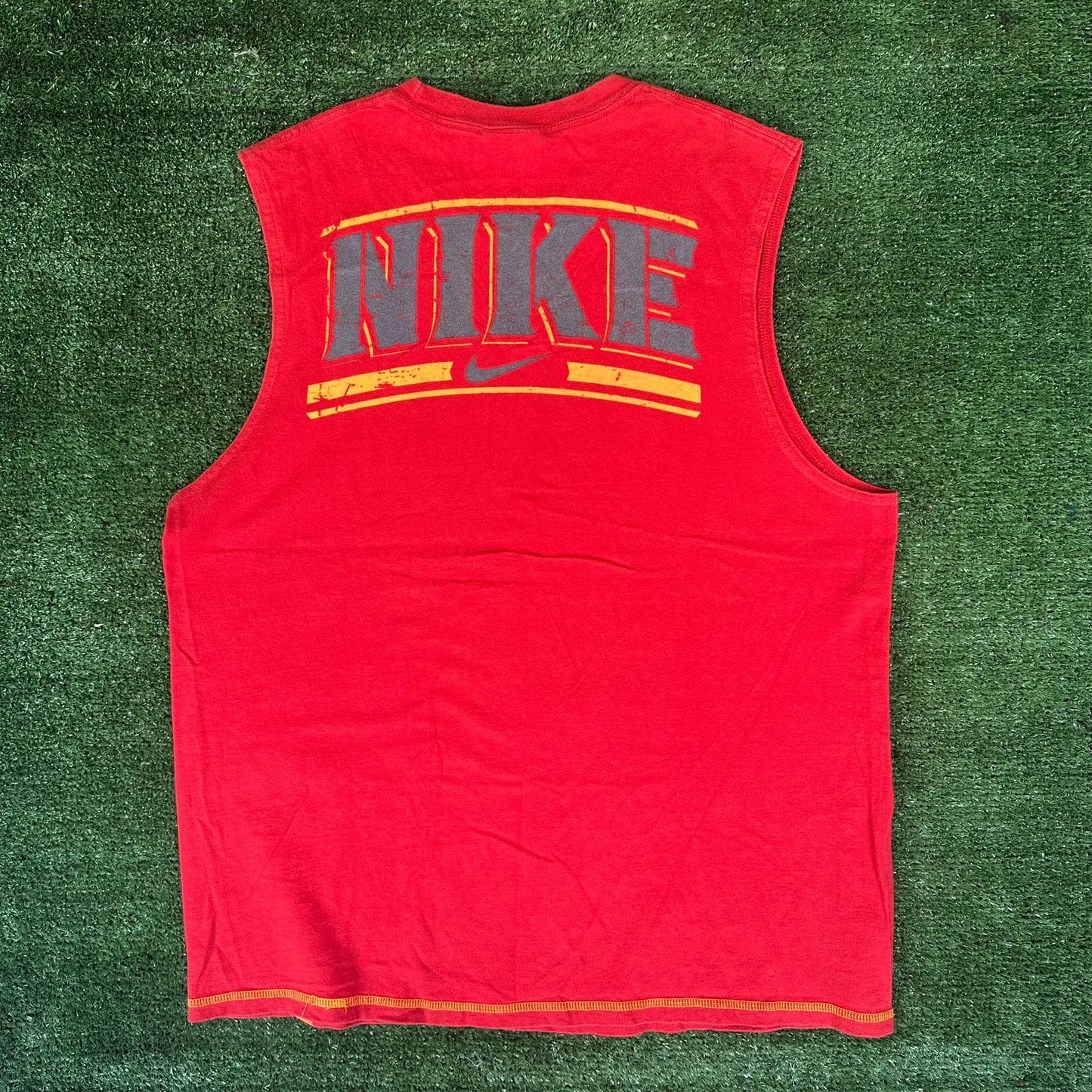 Vintage Y2K Nike Center Swoosh Muscle Shirt Sleeveless Tank Red L Surf Beach Gym