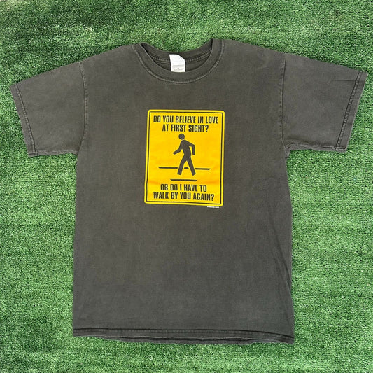 Vintage Y2K Ironic Love T-Shirt Sarcasm Grunge Skate Punk Faded Black M Gorpcore