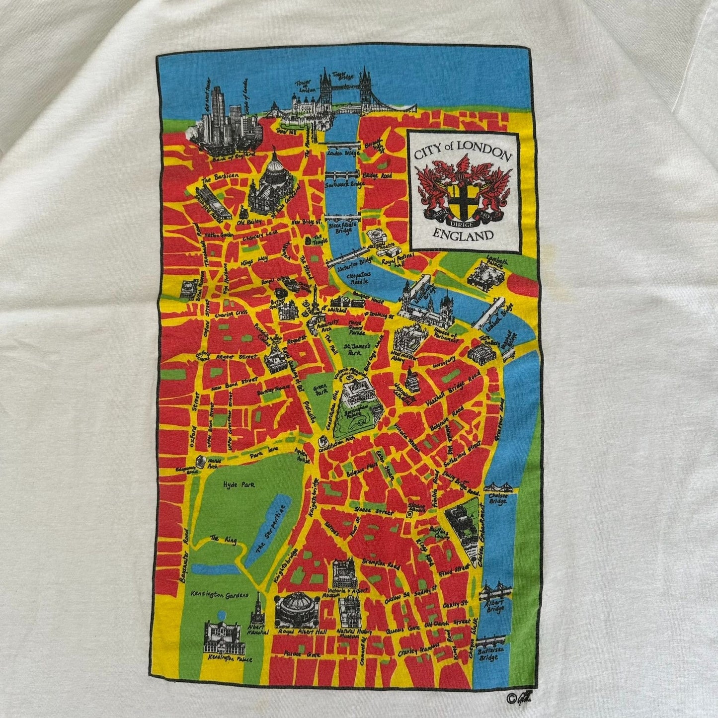 Vintage 90s London England Map T-Shirt Single Stitch White XL Tourist Streetwear