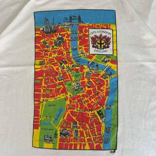 Vintage 90s London England Map T-Shirt Single Stitch White XL Tourist Streetwear