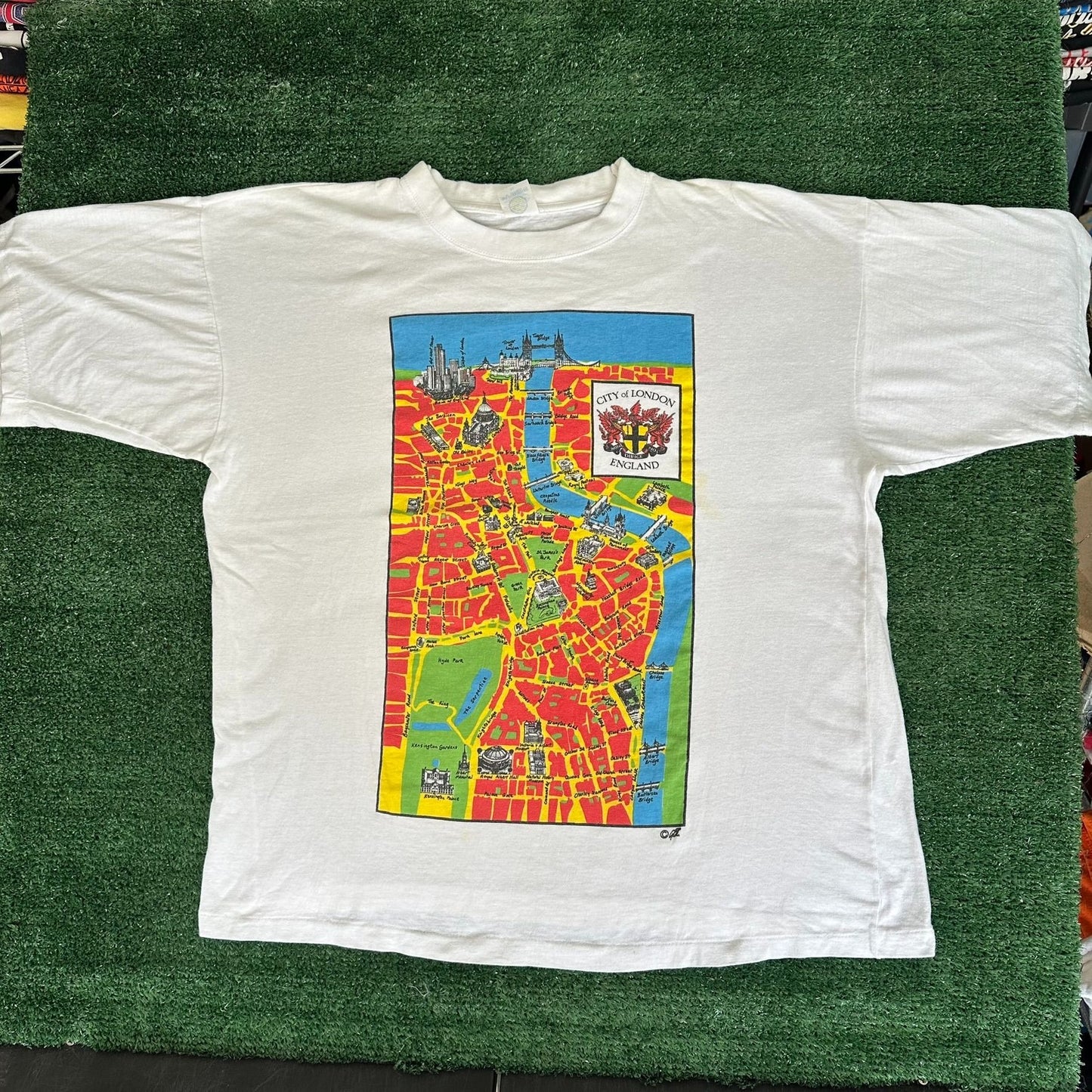 Vintage 90s London England Map T-Shirt Single Stitch White XL Tourist Streetwear