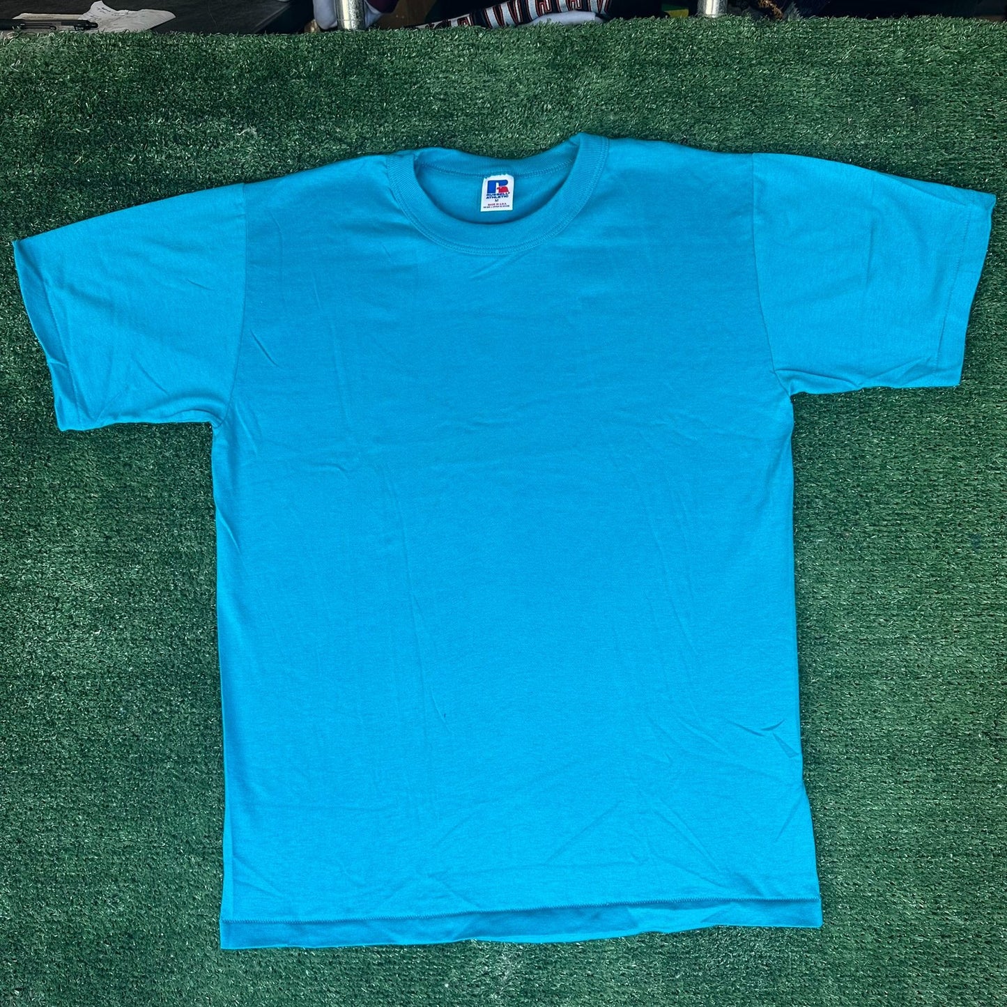 Vintage 80s Russell Athletic Blue Blank T-Shirt Plain Single Stitch Boxy M NWOT