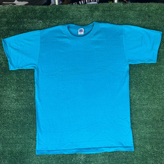 Vintage 80s Russell Athletic Blue Blank T-Shirt Plain Single Stitch Boxy M NWOT