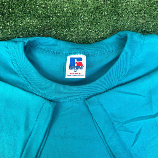Vintage 80s Russell Athletic Blue Blank T-Shirt Plain Single Stitch Boxy M NWOT