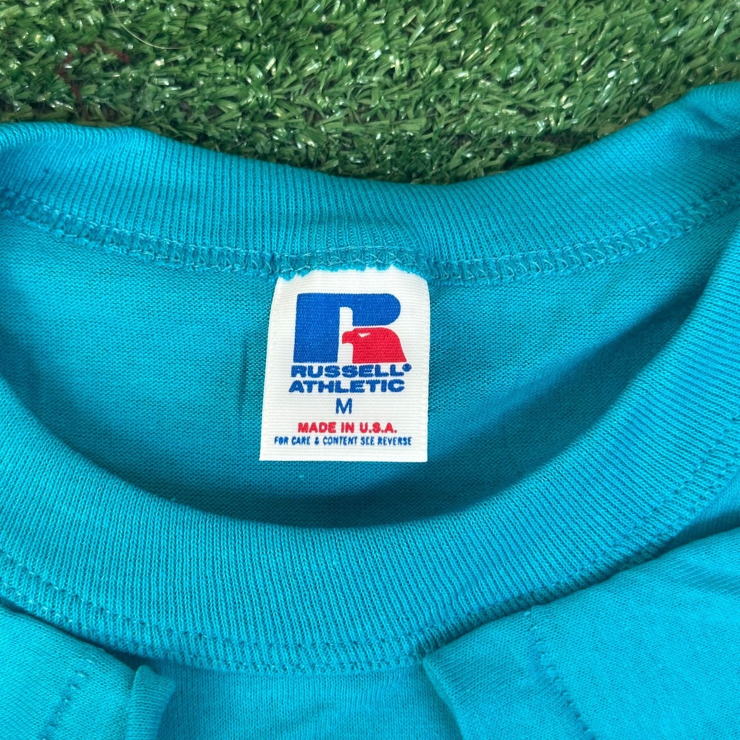 Vintage 80s Russell Athletic Blue Blank T-Shirt Plain Single Stitch Boxy M NWOT