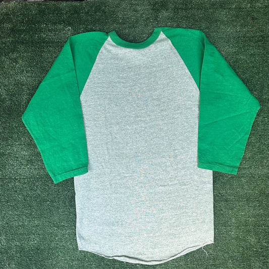 Vintage 70s Russell Heather Green Raglan T-Shirt Blank Plain 3/4 Single Stitch M