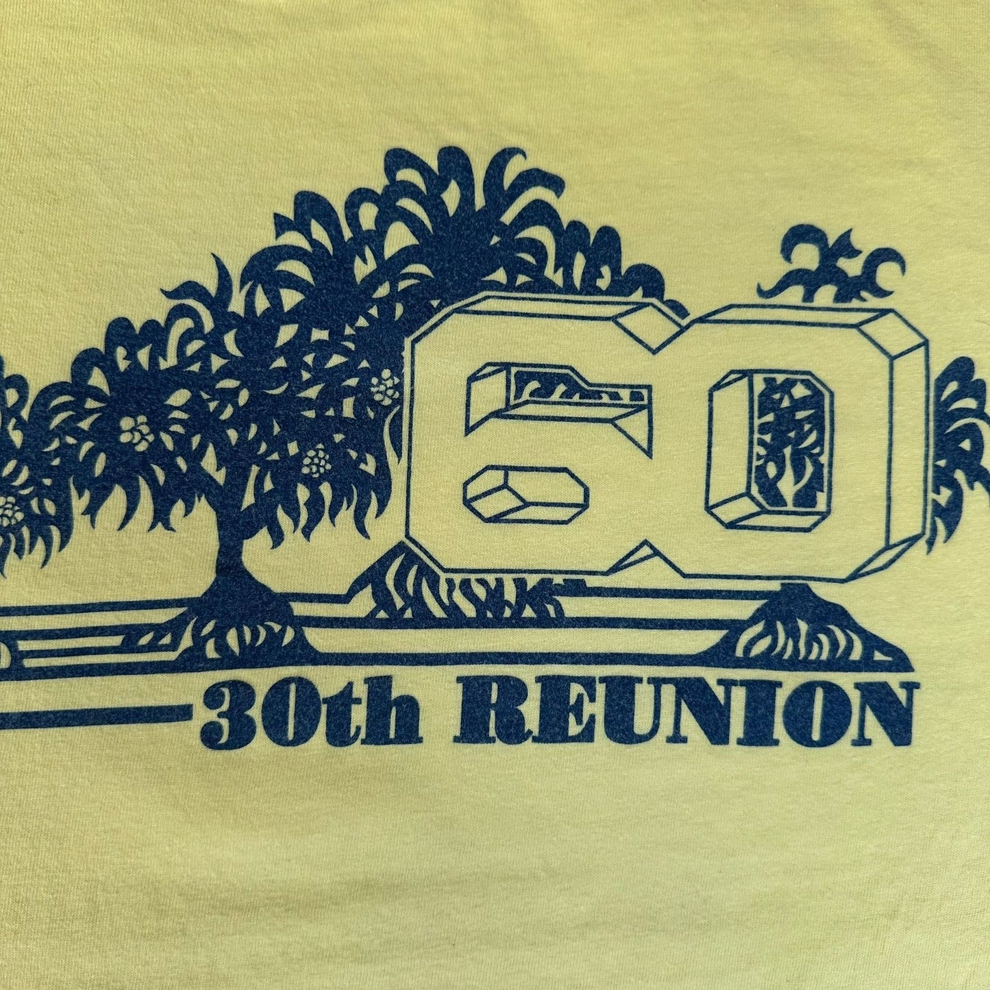 Vintage 90s Honolulu Punahou School Reunion T-Shirt Yellow L Tropical Hawaii