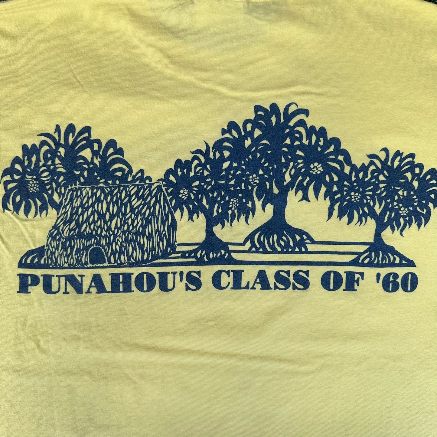 Vintage 90s Honolulu Punahou School Reunion T-Shirt Yellow L Tropical Hawaii