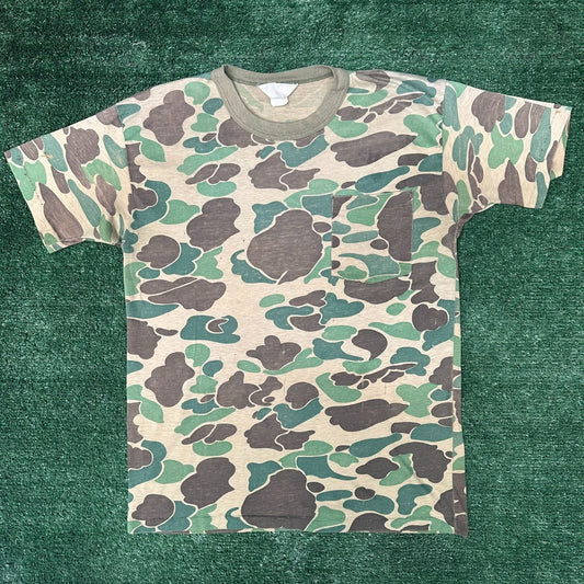 Vintage 80s Duxbak Duck Camo T-Shirt Paper Thin Single Stitch Frogskin S/M