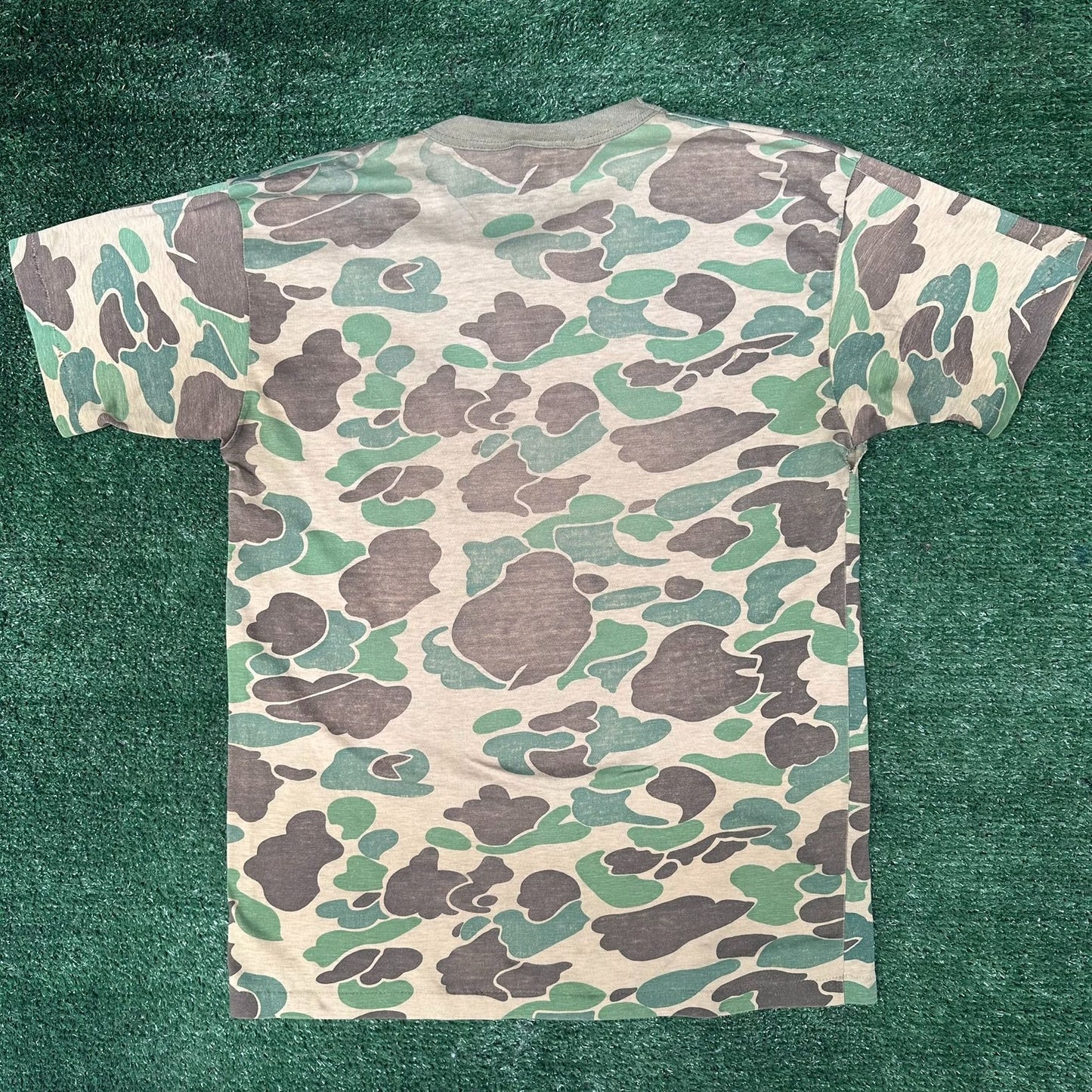 Vintage 80s Duxbak Duck Camo T-Shirt Paper Thin Single Stitch Frogskin S/M