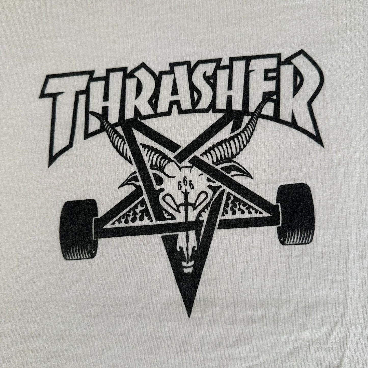 Vintage Y2K Thrasher Skate Goat Pentagram T-Shirt Punk E-Boy White L Streetwear