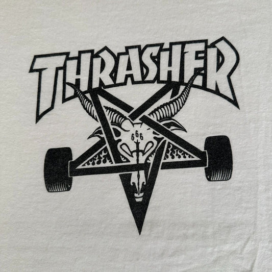 Vintage Y2K Thrasher Skate Goat Pentagram T-Shirt Punk E-Boy White L Streetwear