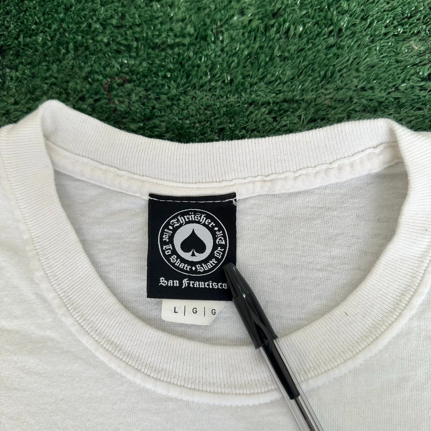Vintage Y2K Thrasher Skate Goat Pentagram T-Shirt Punk E-Boy White L Streetwear