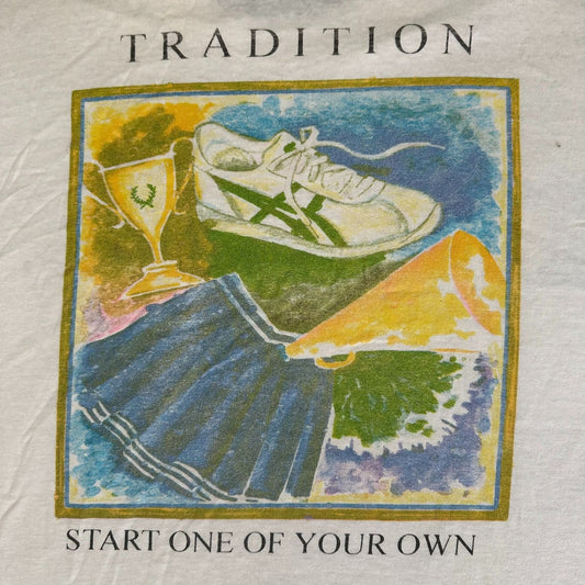 Vintage 90s ASICS Tradition Watercolor T-Shirt Single Stitch White L Streetwear