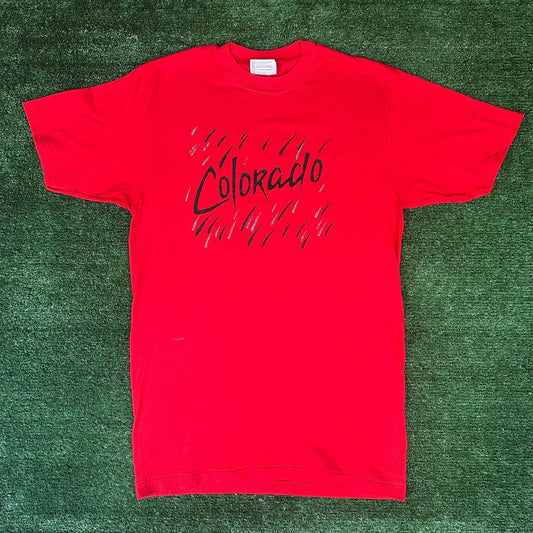 Vintage 80s Colorado T-Shirt Single Stitch Thin Red 50/50 Gorpcore Western M