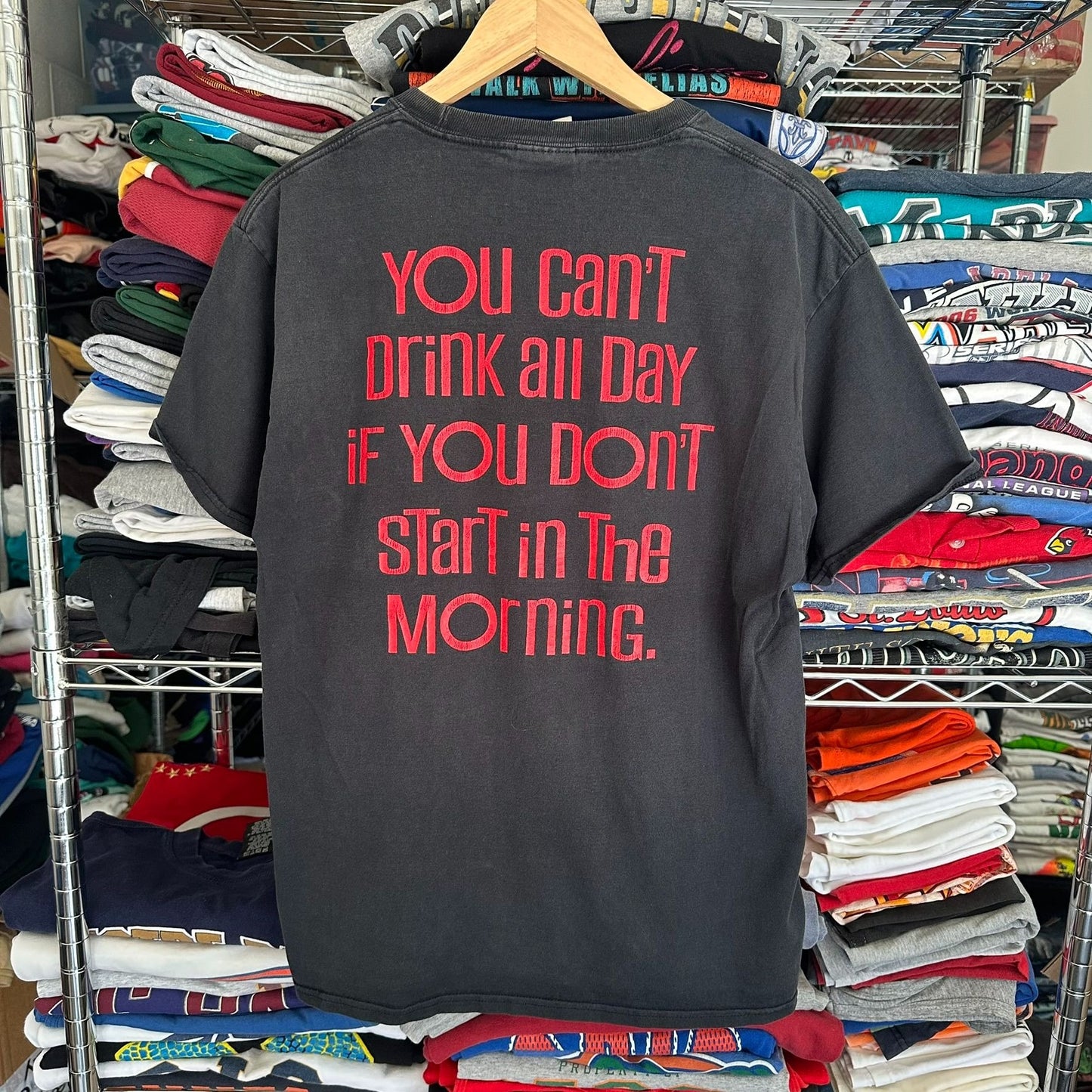 Vintage Y2K Day Drinking Humor T-Shirt Faded Black Grunge Skate L Phoenix AZ
