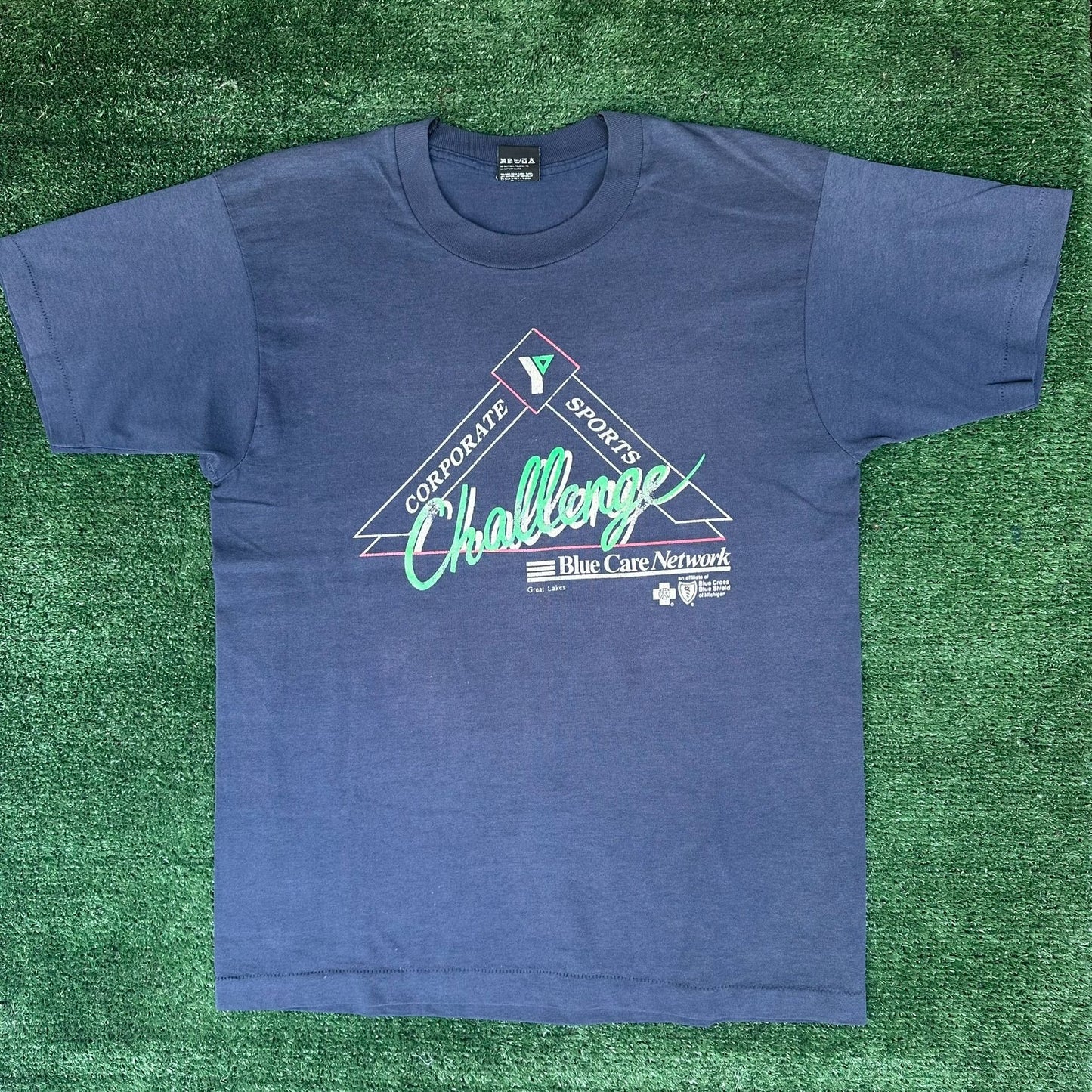 Vintage 90s Running Race Michigan T-Shirt Sun Faded Single Stitch Screen Stars L