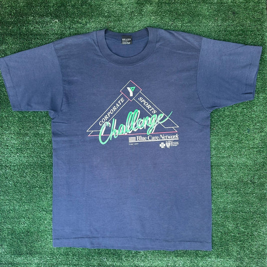 Vintage 90s Running Race Michigan T-Shirt Sun Faded Single Stitch Screen Stars L