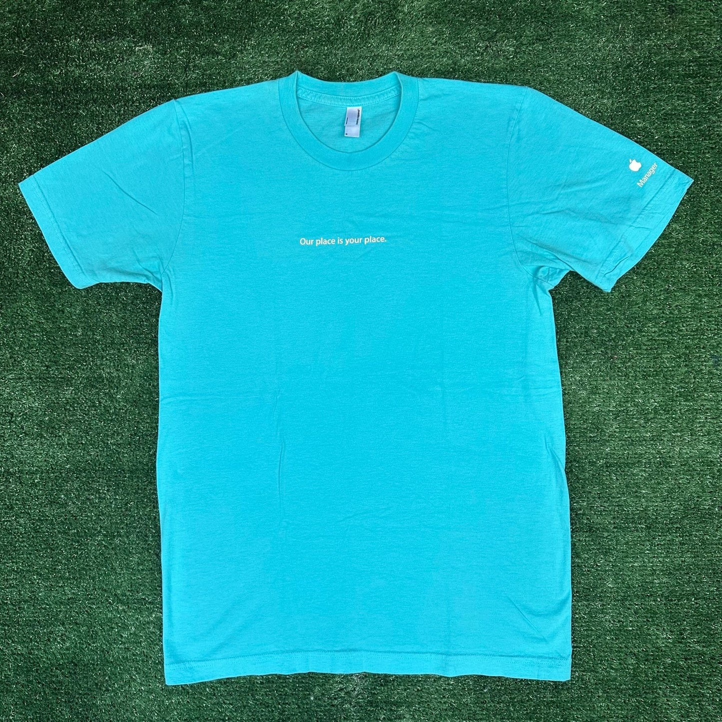 Vintage Y2K Apple Store Manager Employee T-Shirt Rare Tech Promo Quote Blue S