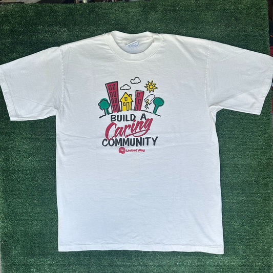 Vintage 90s Build a Caring Community T-Shirt Single Stitch Nonprofit Kidcore L