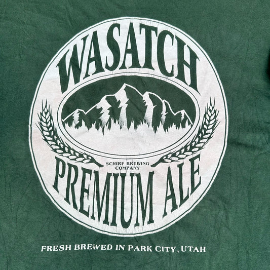 Vintage 90s Wasatch Premium Ale Brewery T-Shirt Green XL Single Stitch Sun Faded