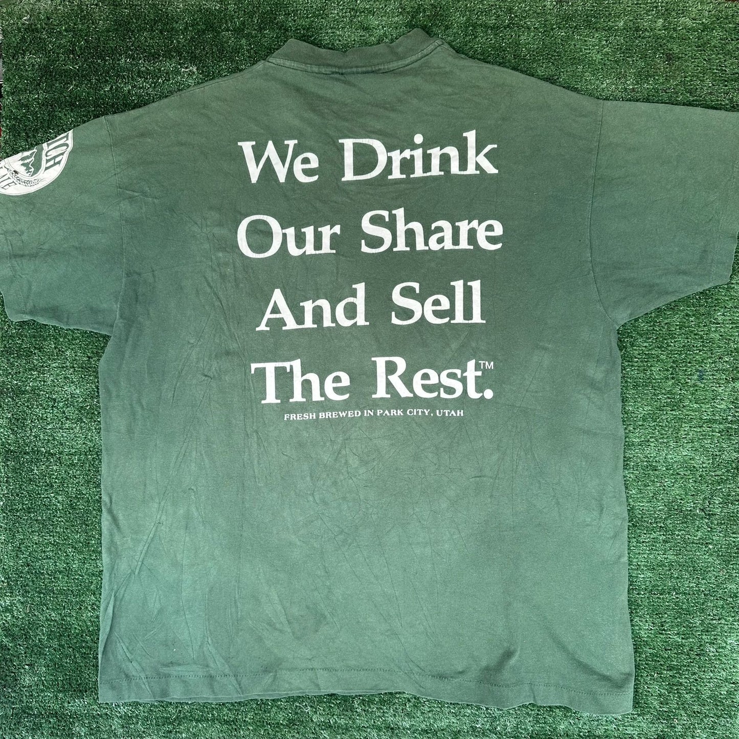 Vintage 90s Wasatch Premium Ale Brewery T-Shirt Green XL Single Stitch Sun Faded