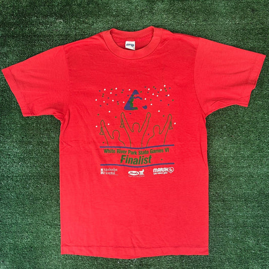 Vintage 80s Indiana Athletic Finalist T-Shirt Single Stitch Red Sporty Colorful