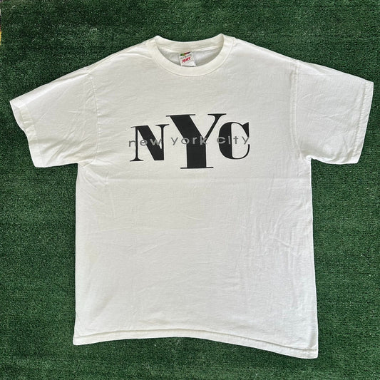Vintage Y2K NYC New York City Spell Out T-Shirt White Hip Hop Travel Streetwear