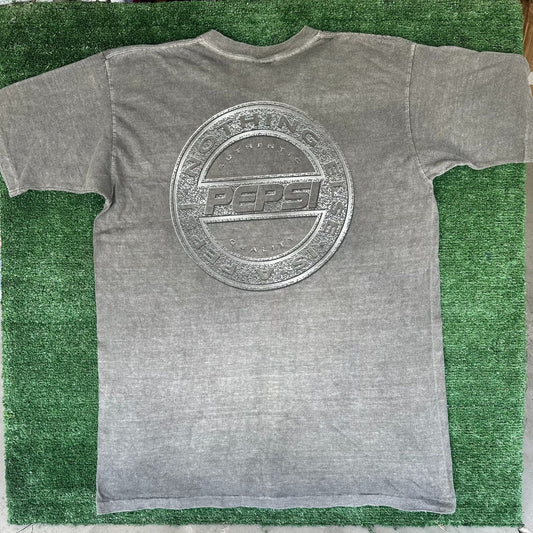 Vintage 90s Pepsi Embossed Logo T-Shirt Faded Gray L/XL Single Stitch Grunge