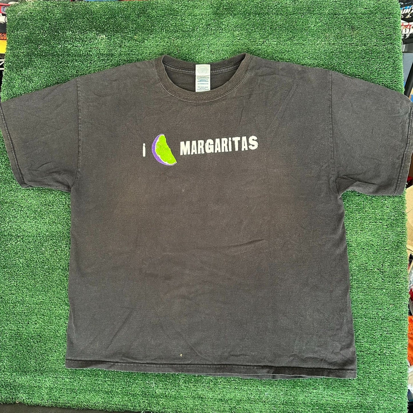 Vintage Y2K I Love Margaritas Quote T-Shirt Summer Grunge Humor Faded Black XL