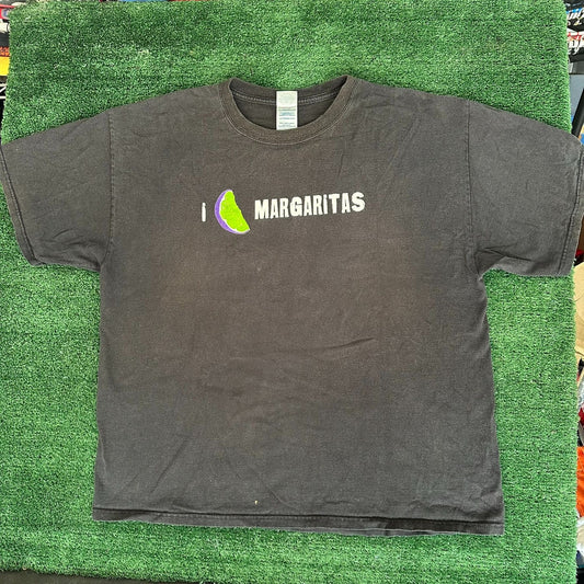 Vintage Y2K I Love Margaritas Quote T-Shirt Summer Grunge Humor Faded Black XL