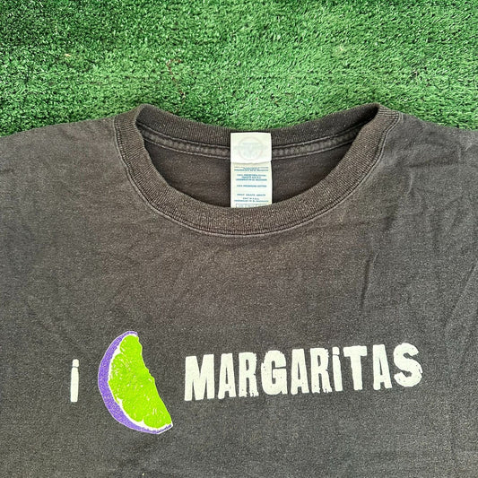 Vintage Y2K I Love Margaritas Quote T-Shirt Summer Grunge Humor Faded Black XL
