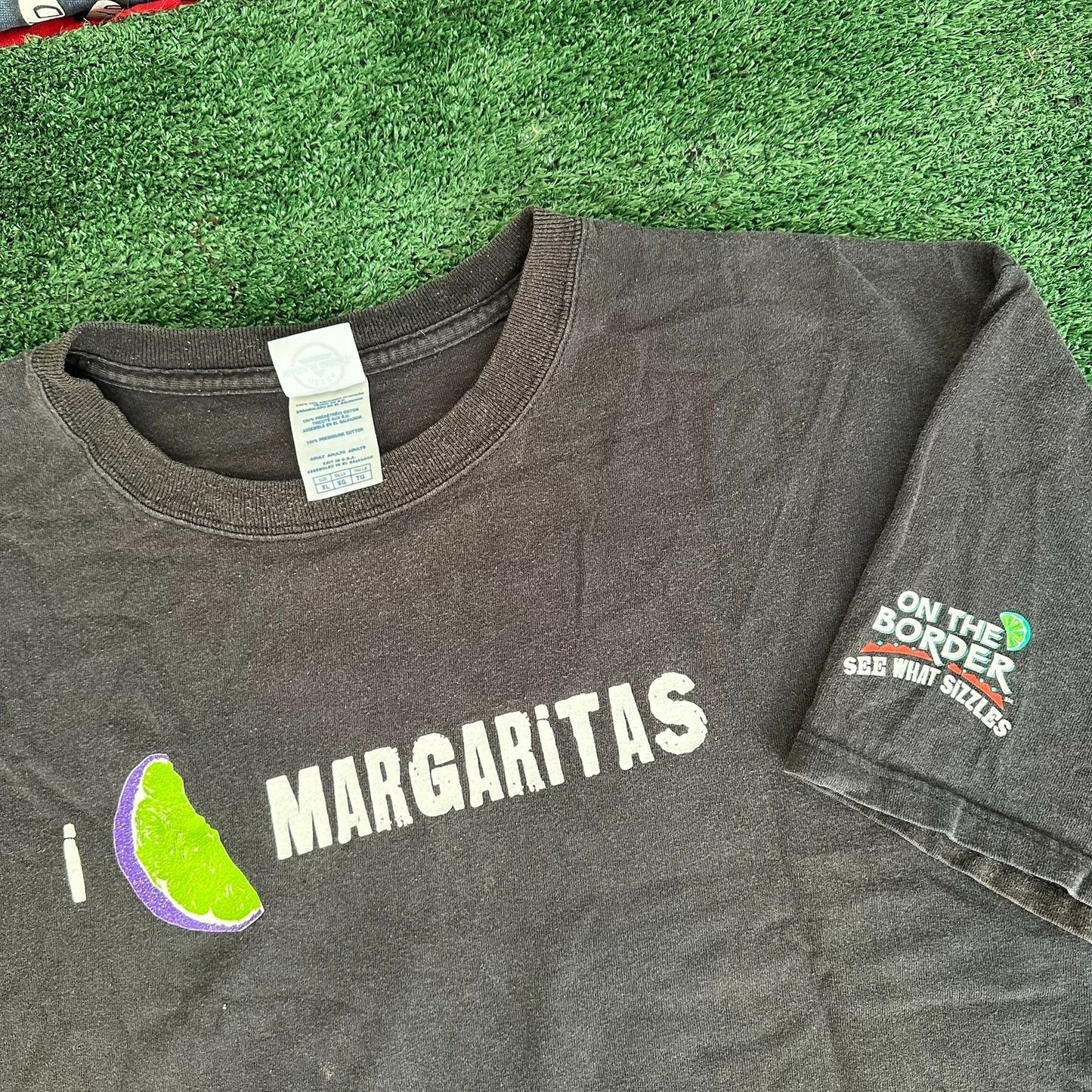 Vintage Y2K I Love Margaritas Quote T-Shirt Summer Grunge Humor Faded Black XL
