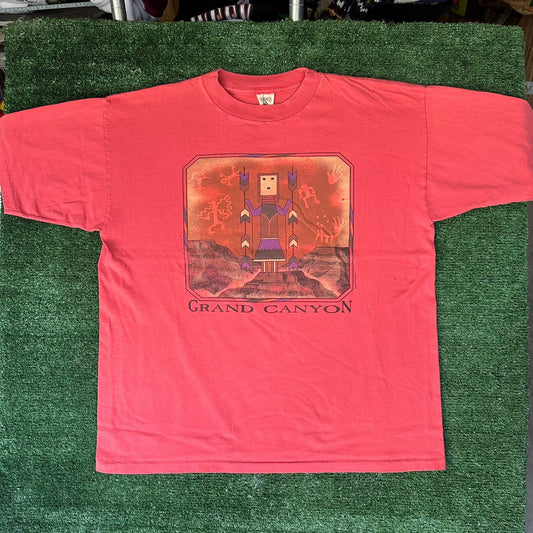 Vintage 90s Grand Canyon Tribal T-Shirt Single Stitch Red XL Western Gorpcore