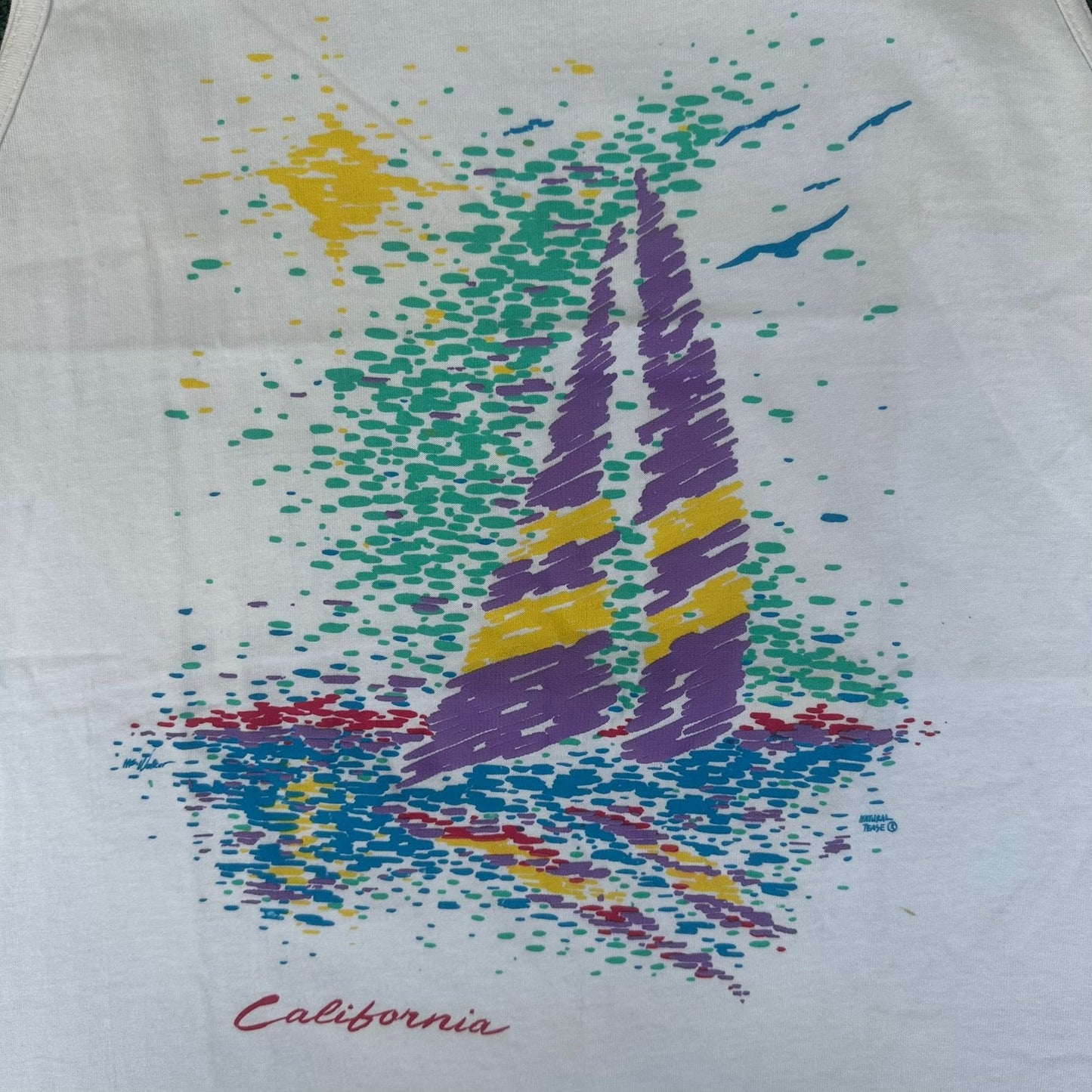 Vintage 90s California Sailing Tank Top Single Stitch Surf White XL Beach Summer