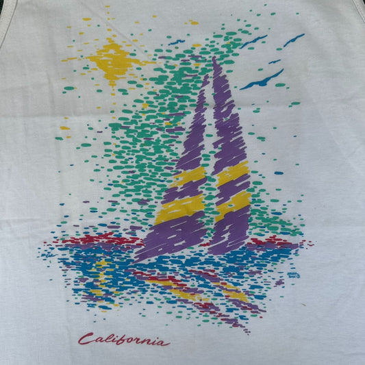 Vintage 90s California Sailing Tank Top Single Stitch Surf White XL Beach Summer