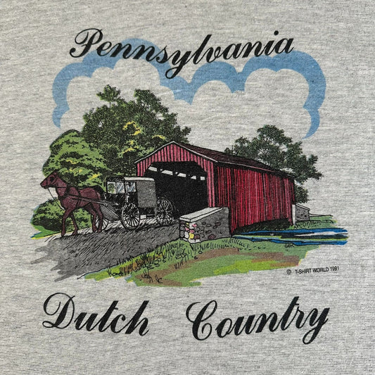 Vintage 90s Pennsylvania Dutch Amish T-Shirt Single Stitch Gray XL Americana