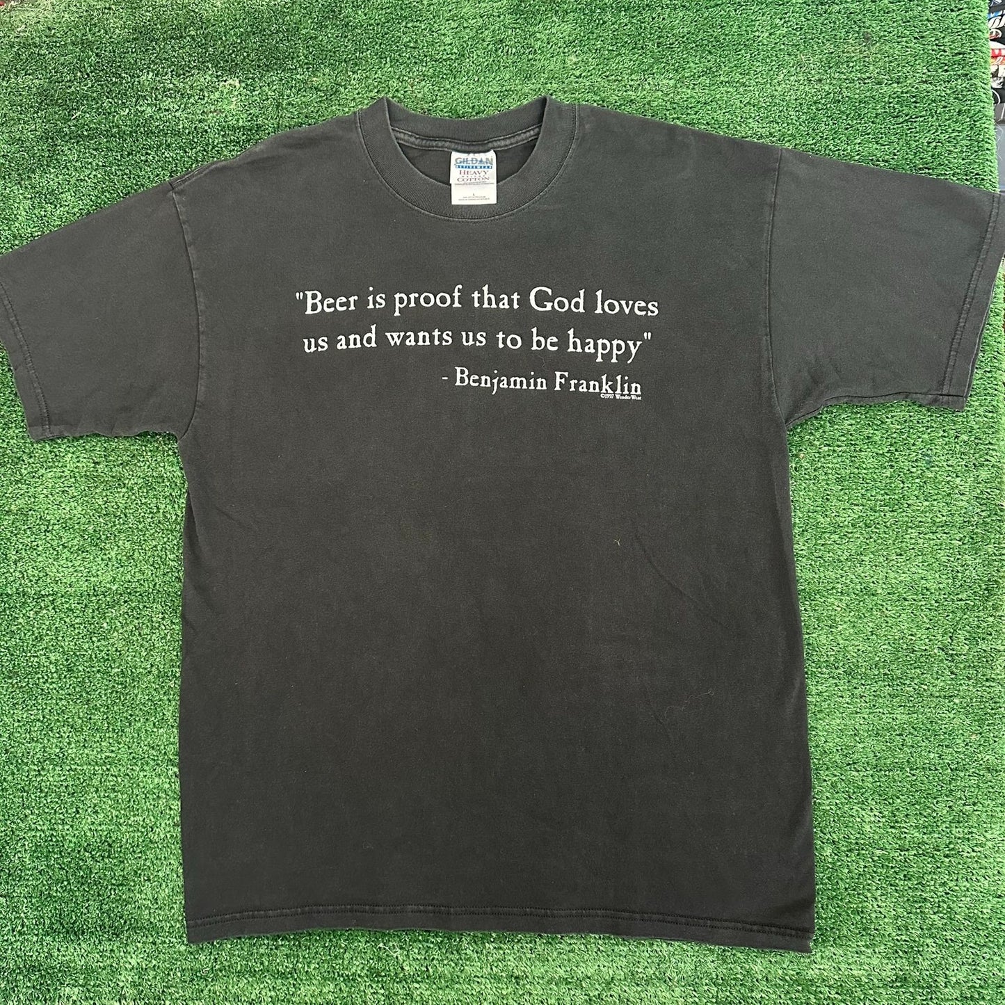 Vintage 90s Ironic Quote Grunge T-Shirt Satire Skate Humor Benjamin Franklin