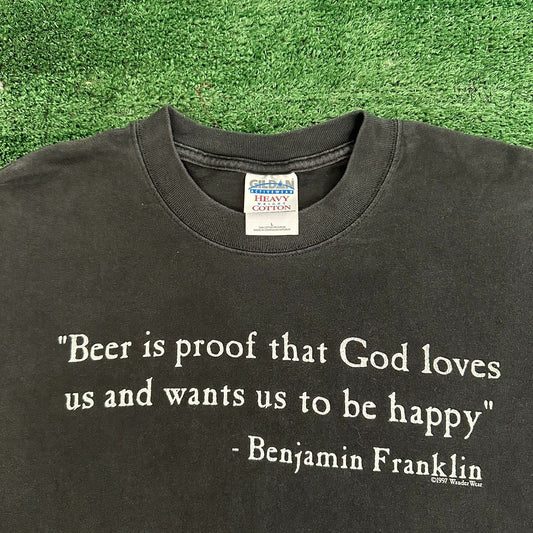 Vintage 90s Ironic Quote Grunge T-Shirt Satire Skate Humor Benjamin Franklin