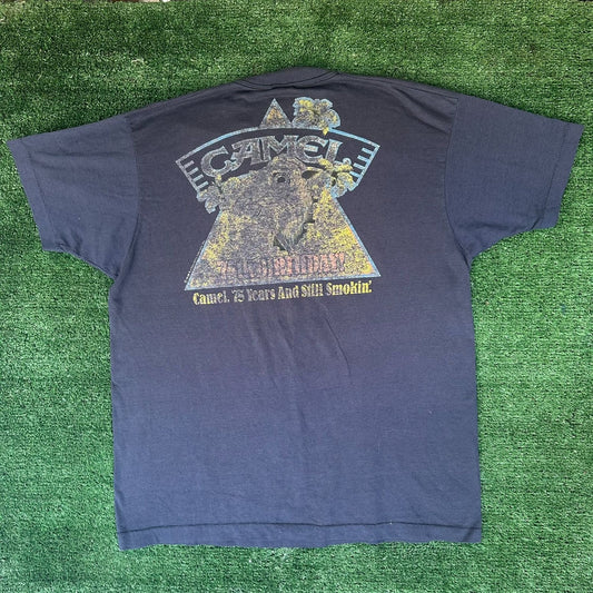 Vintage 80s Joe Camel Cigarette T-Shirt Distressed Grunge Thin Single Stitch