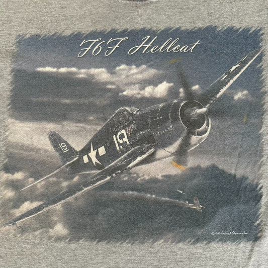 Vintage 90s Grumman F6F Hellcat T-Shirt Military Aviation WW2 Air Force Gray M
