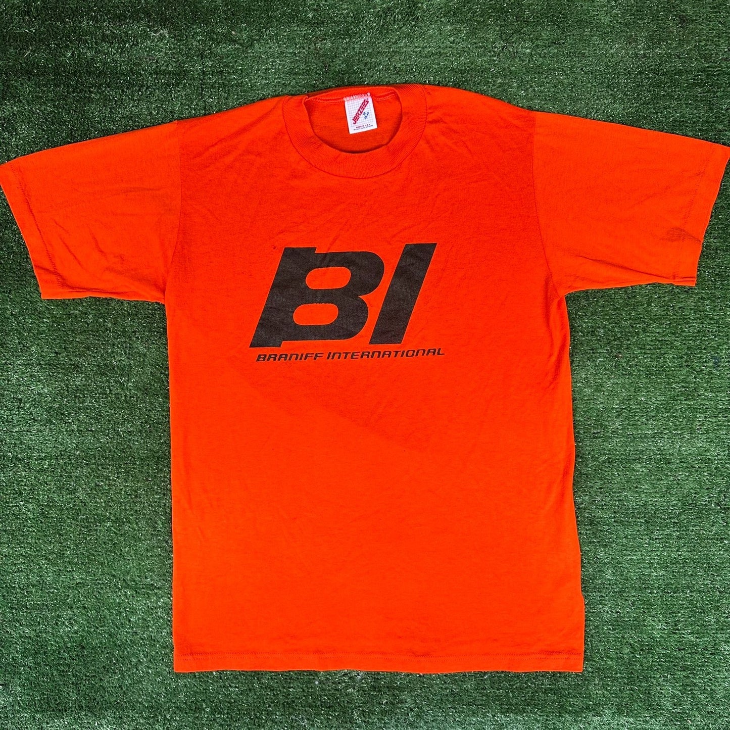 Vintage 80s Braniff International Airline T-Shirt Orange M Single Stitch Travel