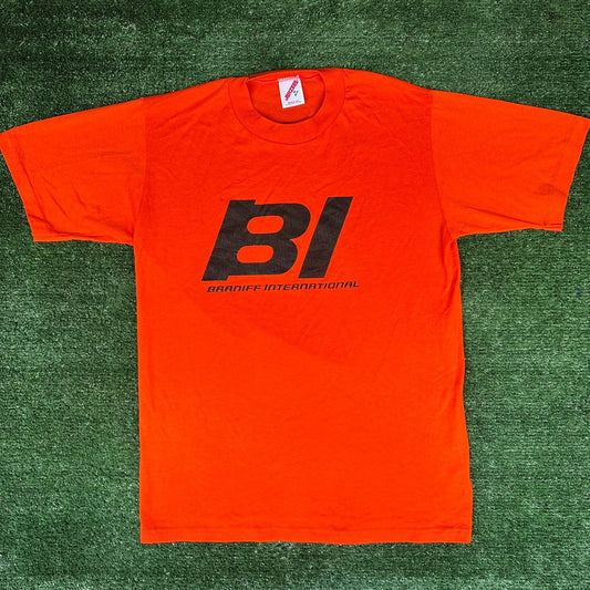 Vintage 80s Braniff International Airline T-Shirt Orange M Single Stitch Travel