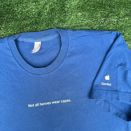 Vintage Y2K Apple Store Genius Quote T-Shirt Blue S Not All Heroes Wear Capes